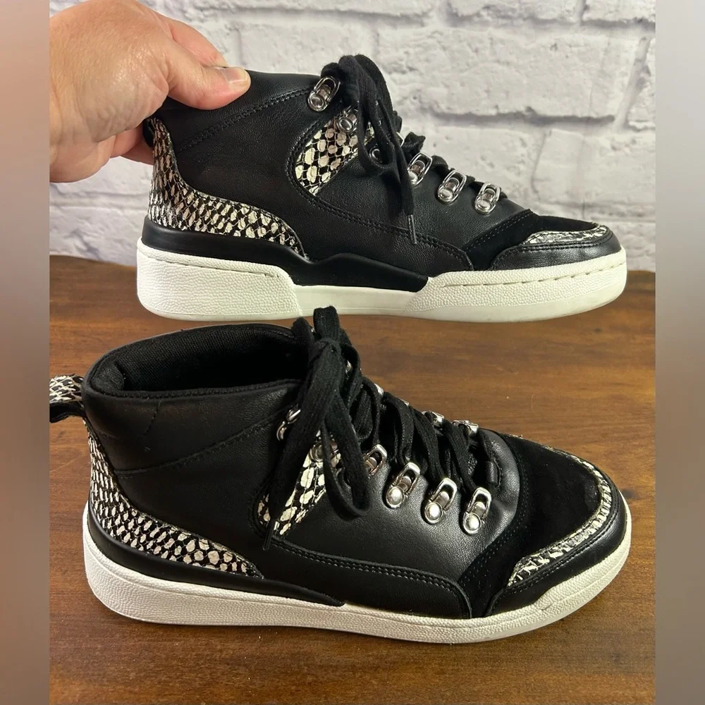Vince Camuto Samphy Black, White & Snake Print Leather High Tops